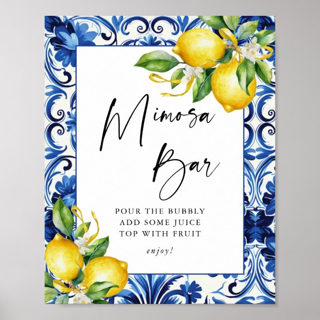 Mittelmeerlemonen Brautparty Mimosa Bar Sign Poster (Vorne)