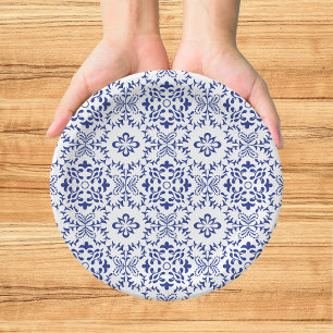 Mittelmeerlemonen Hochzeit mit blauen Mosaiken Pappteller