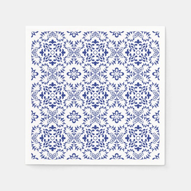 Mittelmeerlemonen Hochzeit mit blauen Mosaiken Serviette (Vorderseite)