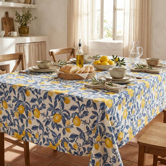 Mittelmeerlemonen Nahtlose Muster Tischdecke (mediterranean italian coastal lemon pattern botanical tablecloth)
