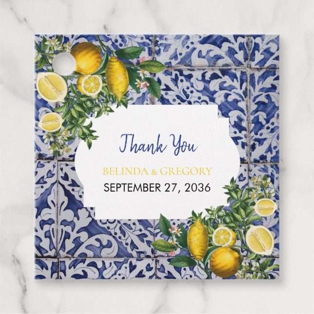 Mittelmeerlemonen Portugiesische Tiles Wedding Geschenkanhänger (Vorderseite)