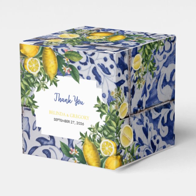 Mittelmeerlemonen Portugiesische Tiles Wedding Geschenkschachtel (Vorderseite)