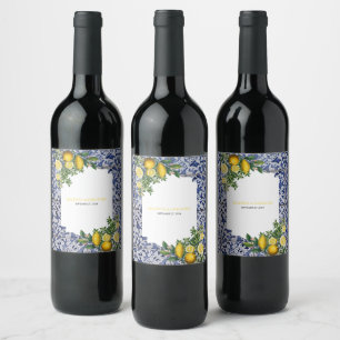 Mittelmeerlemonen Portugiesische Tiles Wedding Weinetikett