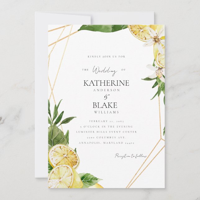 Mittelmeerlemonen Tropical III Hochzeit Einladung (Vorderseite)