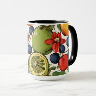 Mittelmeerlimes, Zitronen und Blumen. Gemalt Tasse