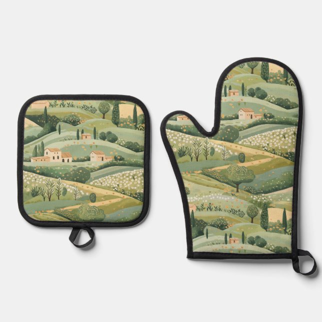 Mittelmeerraum Ofenhandschuh & Topflappen-Set (Vorderseite)
