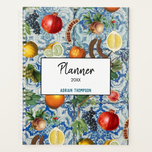 Mittelmeersommerfrucht und blauer Mosaik Planer (Vorderseite)