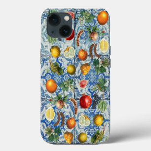 Mittelmeersommerfrucht und blaues weißes Mosaik iPhone Hülle
