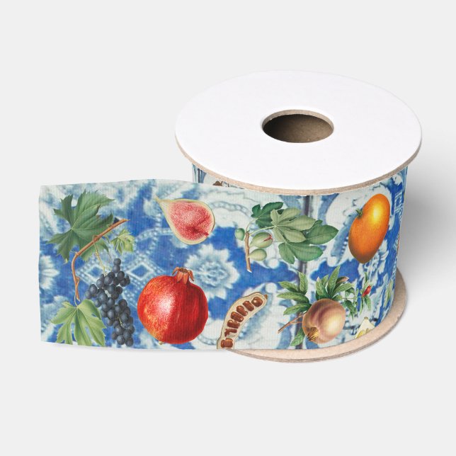 Mittelmeersommerfrucht und blaues weißes Mosaik Ripsband (Spule)