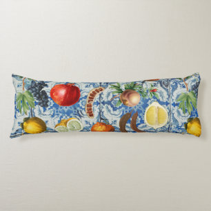 Mittelmeersommerfrucht und blaues weißes Mosaik Seitenschläferkissen