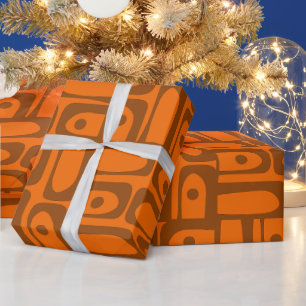 Mittelmodern abstrakt Piquet 70er Orange Braun Geschenkpapier