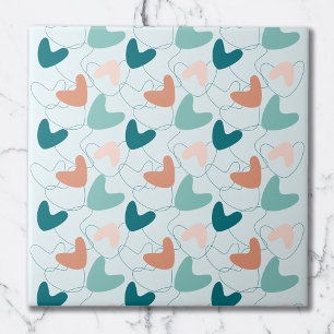 Mittelmoderne abstrakte Muster Teal, Pfirsich, Dun Fliese