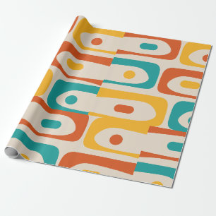 Mittelmoderne Piquet abstrakt Türkis Orange Geschenkpapier