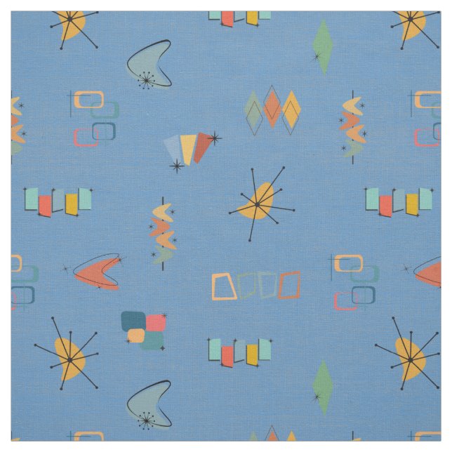 Mittelmoderne Texturiert Mittelblau Stoff (Muster)