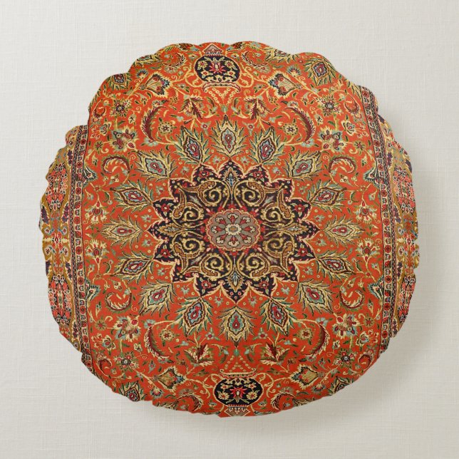 Mittelpersisch Qum Orange Yellow Green  Rundes Kissen (Vorderseite)