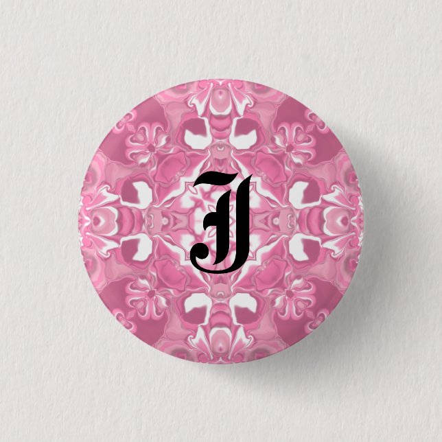 Mittelrosa Kaleidoskop Muster #2 Monogramm Button (Vorderseite)