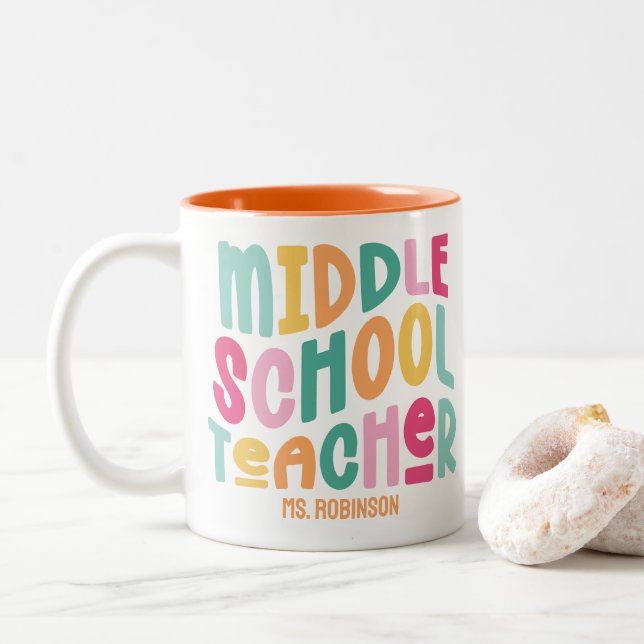 Mittelschullehrer | Farbenfrohe Retro Zweifarbige Tasse (Mit Donut)