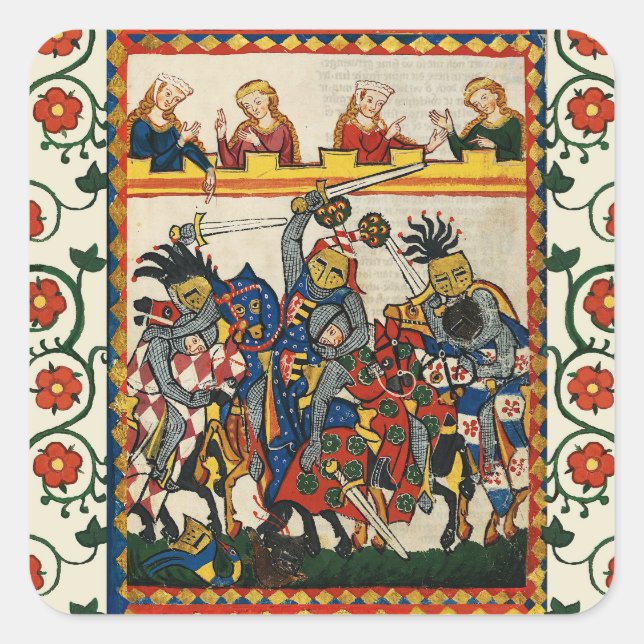 MITTELSTADT, KAMPFKAMPF FÜR KNIGHTS, DAMSELS QUADRATISCHER AUFKLEBER (Vorderseite)