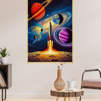 Mitten im Vintagen Jahrhundert Sci-Fi Space Travel Poster