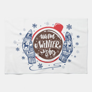 Mitten und Kakao warme Winter wünscht Urlaub Geschirrtuch