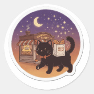 Mittenacht-Bäckerei-Katzen-Aufkleber, süße schwarz Runder Aufkleber