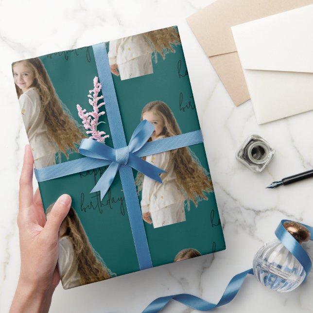 Mitternacht Aquamarin & benutzerdefiniert Geburtst Geschenkpapier (Schenken)