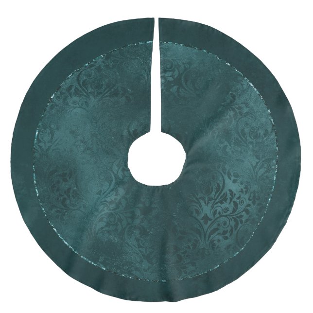 Mitternacht Aquamarin Romance | Dunkler Satiny Gru Polyester Weihnachtsbaumdecke (Vorderseite)