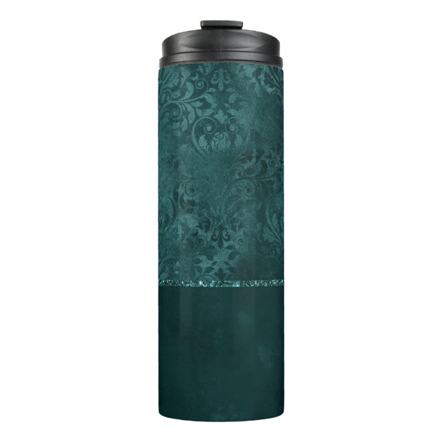 Mitternacht Aquamarin Romance | Dunkler Satiny Gru Thermosbecher (Vorderseite)