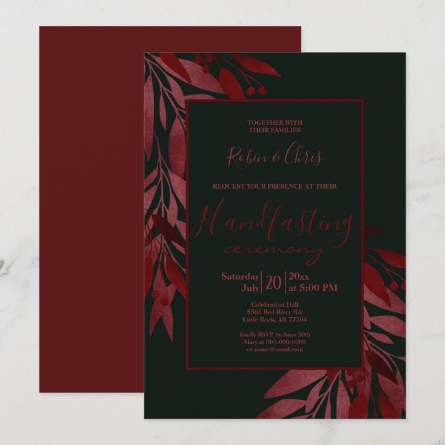 Mitternacht Berry Red Floral Striking Handfasts Einladung (Vorne/Hinten)
