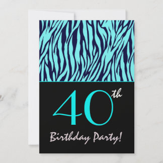 Mitternacht Blau und Türkis Zebra - 40. Geburtstag Einladung