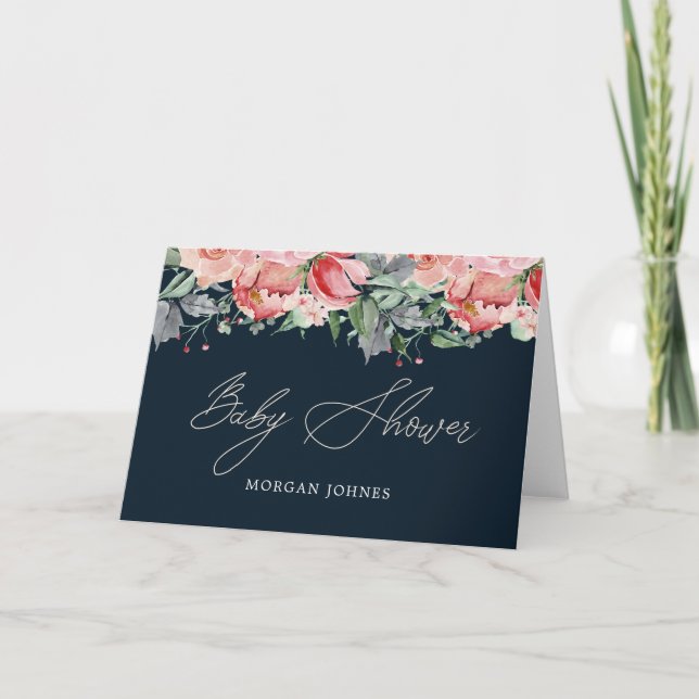 Mitternacht Bloom Floral Baby Dusche vielen Dank Karte (Vorderseite)