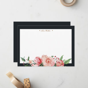 Mitternacht Bloom Floral Elegant Monogram Mitteilungskarte