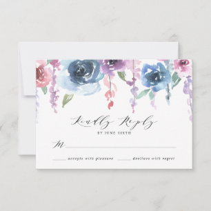 Mitternacht Blooms Hochzeit mit Lila Blütenblume RSVP Karte