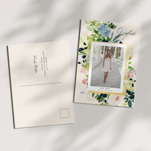 Mitternacht Blue Blush Foto Abschluss Ankündigungspostkarte (Von Creator hochgeladen)