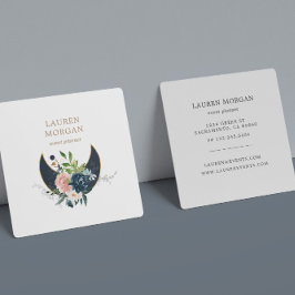 Mitternacht Blue Crescent Moon Floral Quadratische Visitenkarte