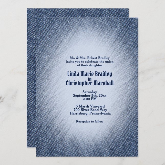 Mitternacht Blue Denim Wedding Einladung (Vorne/Hinten)