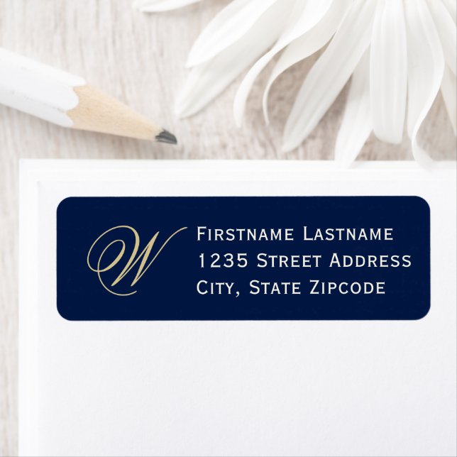 Mitternacht Blue Elegant Champagne Gold Initial (Insitu)