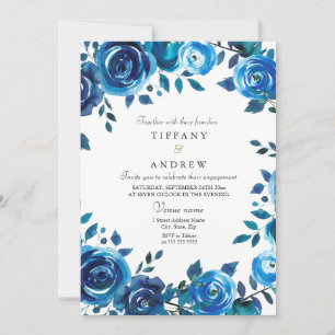 Mitternacht Blue Floral Engagement Party einladen Einladung