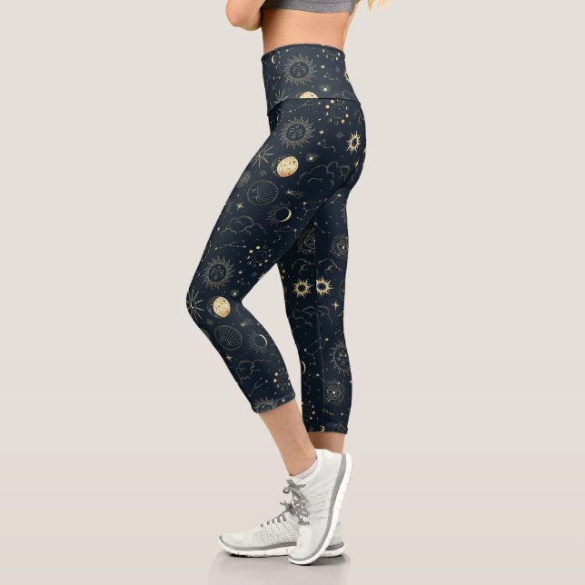 Mitternacht Blue Gold Star Konstellation Muster Capri Leggings (Links)