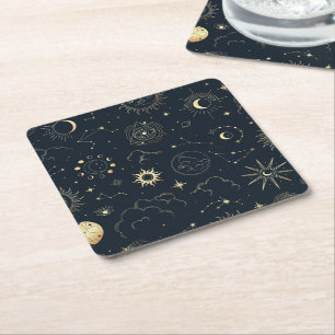 Mitternacht Blue Gold Star Konstellation Muster Rechteckiger Pappuntersetzer