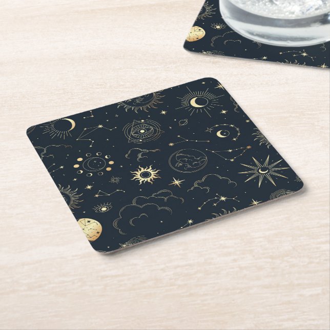 Mitternacht Blue Gold Star Konstellation Muster Rechteckiger Pappuntersetzer (angewinkelt)