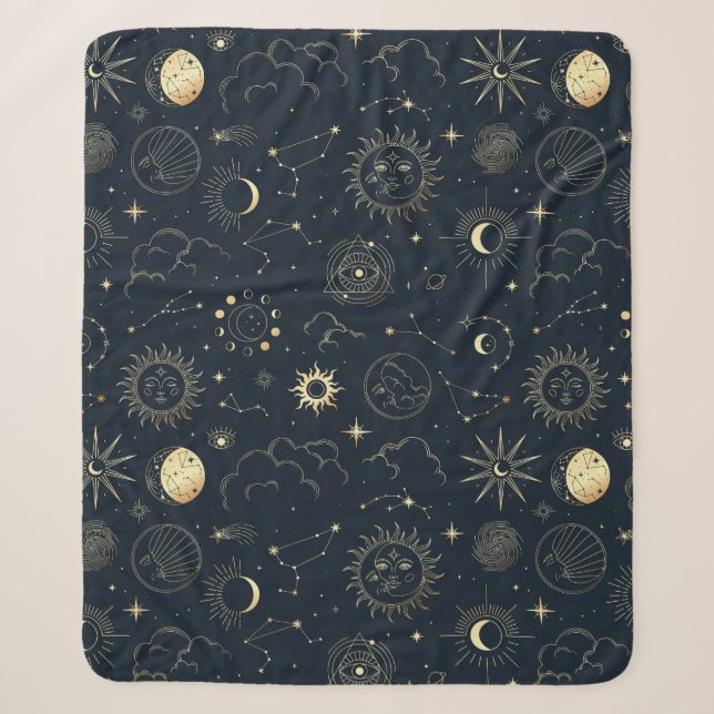 Mitternacht Blue Gold Star Konstellation Muster Sherpadecke (Vorderseite)