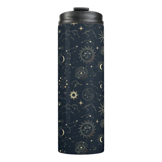 Mitternacht Blue Gold Star Konstellation Muster Thermosbecher (Vorderseite)