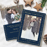 Mitternacht Blue Gold Weihnachtsschneefall 2 Foto Feiertagskarte<br><div class="desc">Midnight Blue Gold Christmas Snowfall 2 Foto</div>