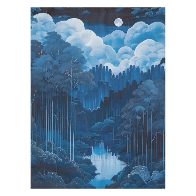 Mitternacht Blue Moon Forest Tischdecke (Vorderseite)