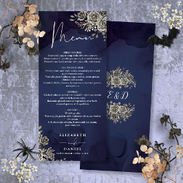 Mitternacht Blue Rose Blumengotik Hochzeitsessen Menükarte