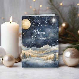 Mitternacht Blue Sky Starry Mounry Family Weihnach Karte