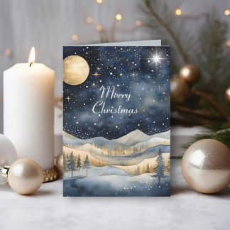 Mitternacht Blue Sky Starry Mounry Family Weihnach Karte