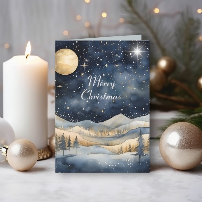 Mitternacht Blue Sky Starry Mounry Family Weihnach Karte (Von Creator hochgeladen)