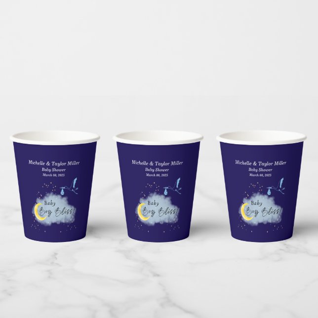 Mitternacht Blue Starlit Baby Boy Bliss: Stork Pappbecher (Multi)